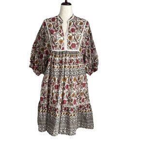 Caroll Paris Women’s Boho Floral Cotton Babydoll Prairie Dress Size 42FR/10US